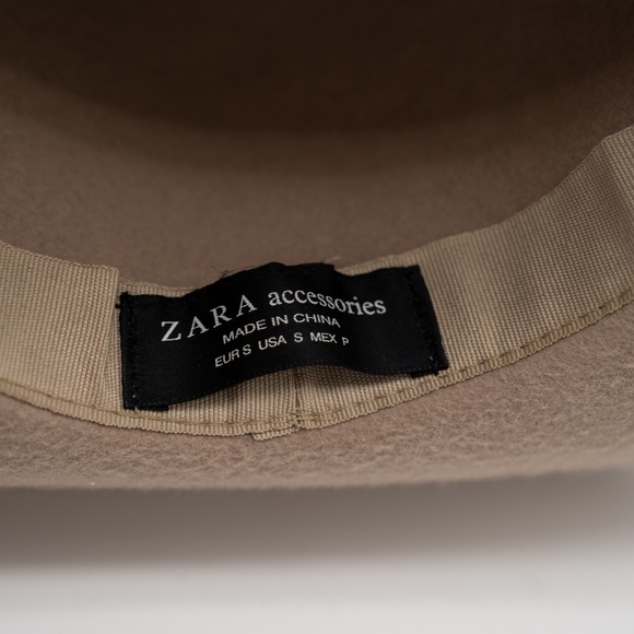 size S  - Zara Wool Hat Beige with Ribbon Felt Fedora - Picture 5 of 5